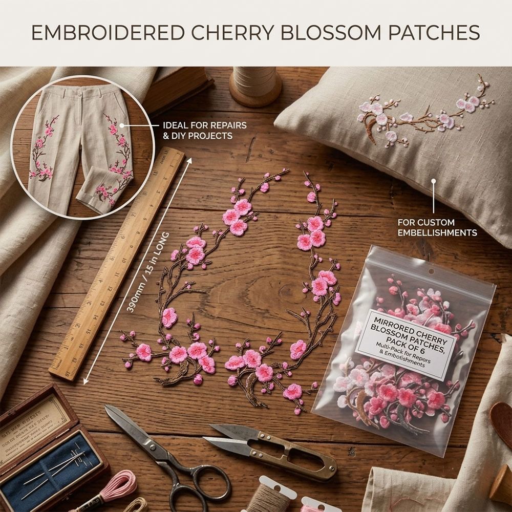 DIY Cherry Blossom Iron On Pat - Sewing Repair ulasan dan harga